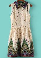Romwe Beige Sleeveless Gemstone Print Dress