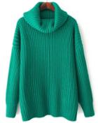 Romwe High Neck Loose Knit Green Sweater