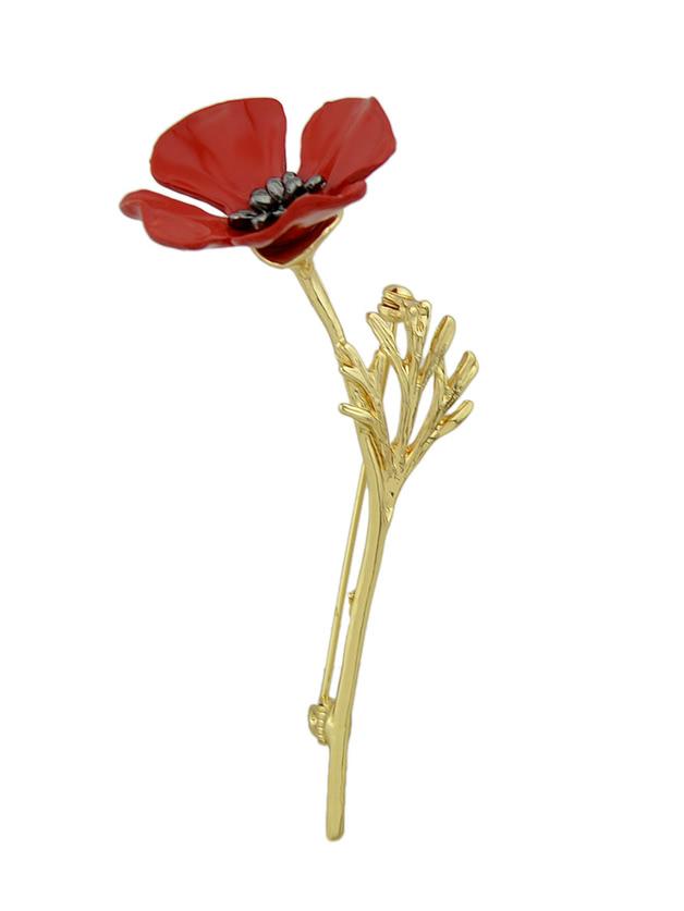 Romwe Gold Metal Branch Red Flower Brooch