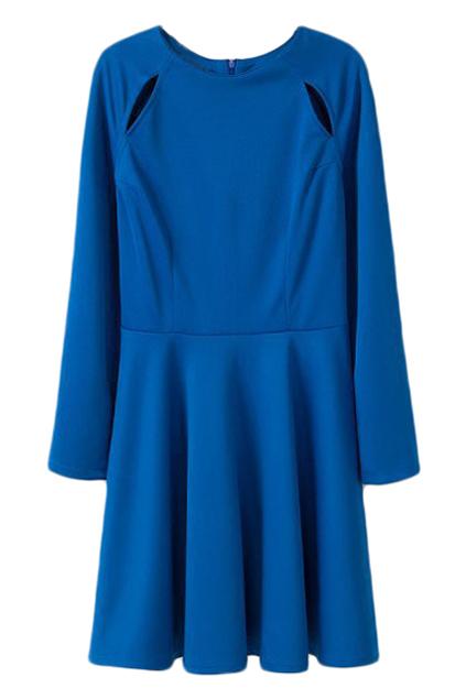 Romwe Hollow-out Sheer Blue Dress