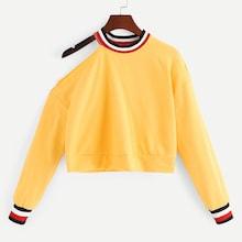 Romwe Contrast Trim Cut Out Neck Sweatshirt