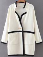 Romwe White Contrast Striped Sweater Coat With Buttons