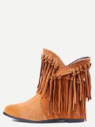 Romwe Brown Nubuck Leather Fringe Tassel Hidden Heel Boots