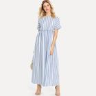 Romwe Ruffle Contrast Stripe Longline Dress