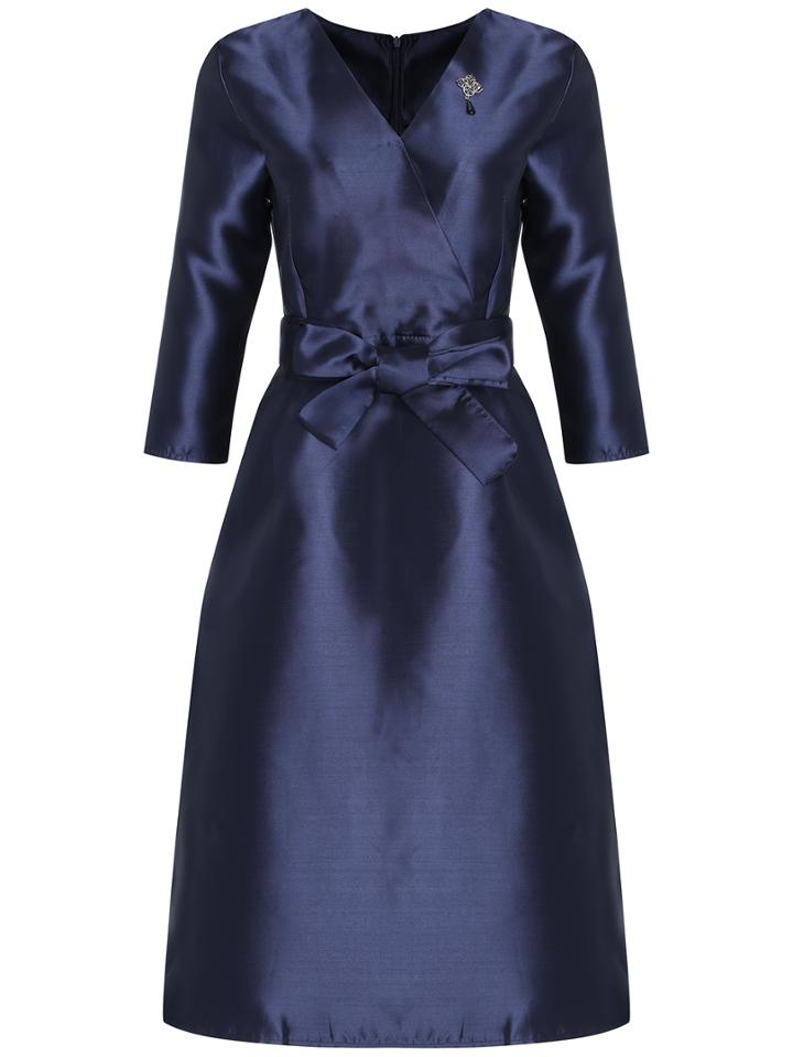Romwe V Neck Bow Zipper A-line Dress