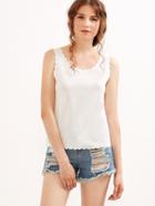 Romwe White Scallop Trim Tank Top