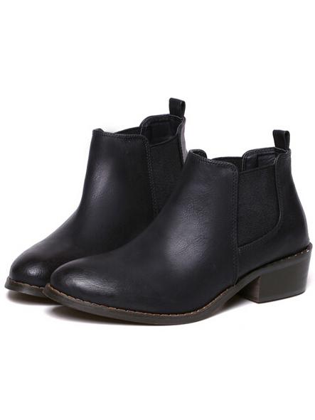 Romwe Black Round Toe Pu Boots