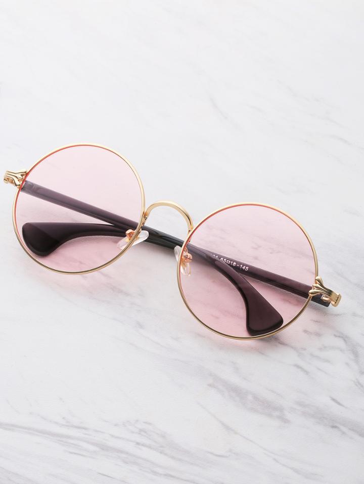 Romwe Two Tone Frame Round Sunglasses