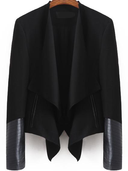 Romwe Drape Front Contrast Pu Zipper Blazer