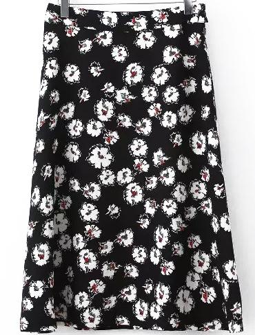 Romwe Flower Print Slim Skirt