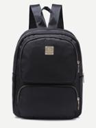 Romwe Black Double Strap Nylon Backpack