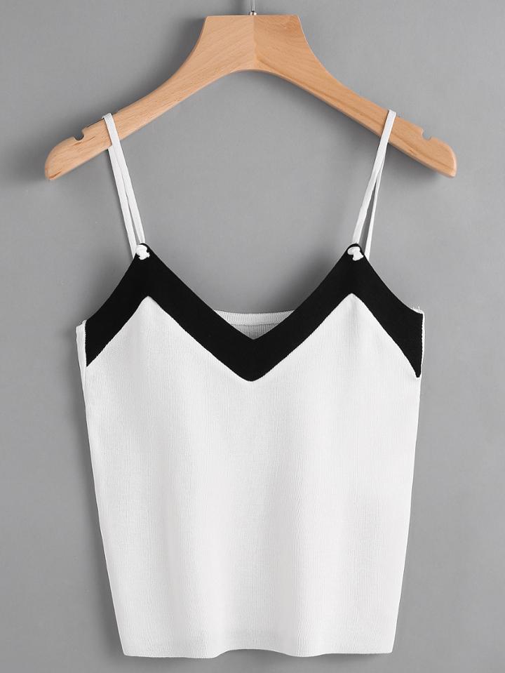 Romwe Contrast Trim Knit Cami Top