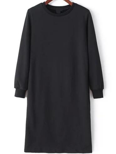 Romwe Long Sleeve Split Back Black Sweatshirt Dress