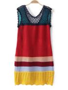 Romwe Multicolor Net Crochet Knit Dress