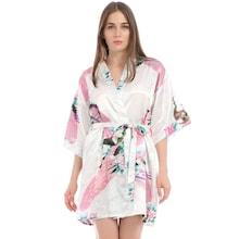 Romwe Peacock & Flower Print Self Tie Robe