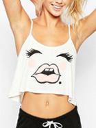 Romwe Eyes Lips Print Cami Top