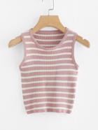 Romwe Round Neck Striped Knot Top