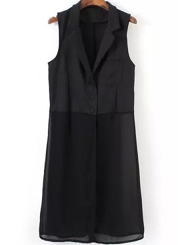Romwe Lapel Chiffon Long Vest
