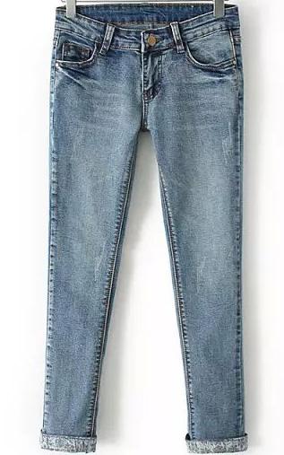 Romwe Cuffed Slim Denim Pant