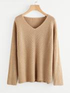 Romwe Drop Shoulder V Neck Jumper