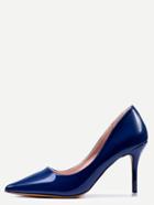 Romwe Blue Pointed Faux Leather Stiletto Pumps