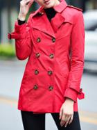 Romwe Red Lapel Belted Pockets Coat