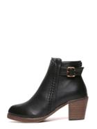 Romwe Black Faux Leather Buckle Back Zipper Cork Heeled Boots