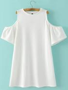 Romwe White Cold Shoulder Plain A-line Dress