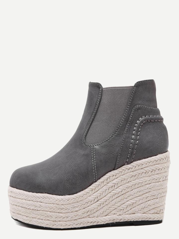 Romwe Grey Pu Espadrille Wedge Heel Ankle Boots