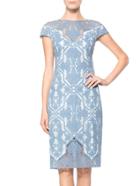 Romwe Blue Cap Sleeve Embroidered Bodycon Dress
