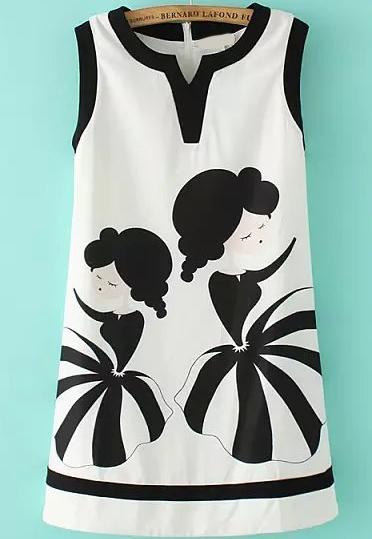 Romwe V Cut Cartoon Print Shift Dress