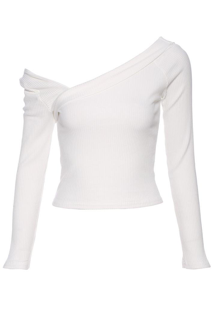 Romwe Off The Shoulder Slim White Knitwear