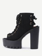 Romwe Peep Toe Lace Up Platform Heeled Shoes