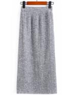 Romwe Elastic Waist Knit Grey Skirt