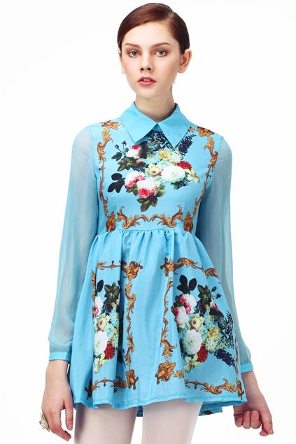 Sheer Sleeved Floral Dress