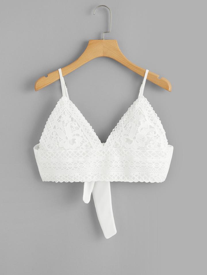 Romwe Lace Panel Knot Back Cami Top
