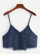 Romwe Raw Hem Crop Blue Denim Cami Top