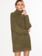 Romwe Army Green Turtleneck Drop Shoulder Sweater Dress