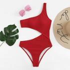 Romwe One Shoulder Cut-out Swimsuit