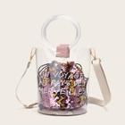 Romwe Slogan Print Clear Bag With Sequins Inner Clutch