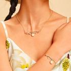 Romwe Leaf Bar Pendant Necklace & Bracelet 2pcs