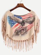 Romwe Apricot Eagle Print Fringe T-shirt
