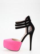 Romwe Black & Pink Mesh Panel D'orsey Platform Heels