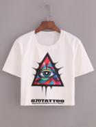 Romwe Triangle Eye Tattoo Print Crop T-shirt