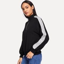 Romwe Letter Tape O-ring Zip Half Placket Sweatshirt