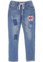 Romwe Flag Blue Drawstring Denim Pant