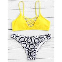 Romwe Criss Cross Top Mix & Match Bikini Set