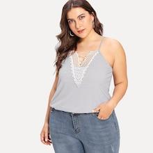 Romwe Plus Contrast Lace Striped Cami Top