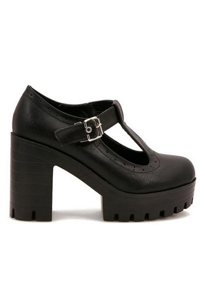 Romwe Pin Buckled Black Platform Shoes