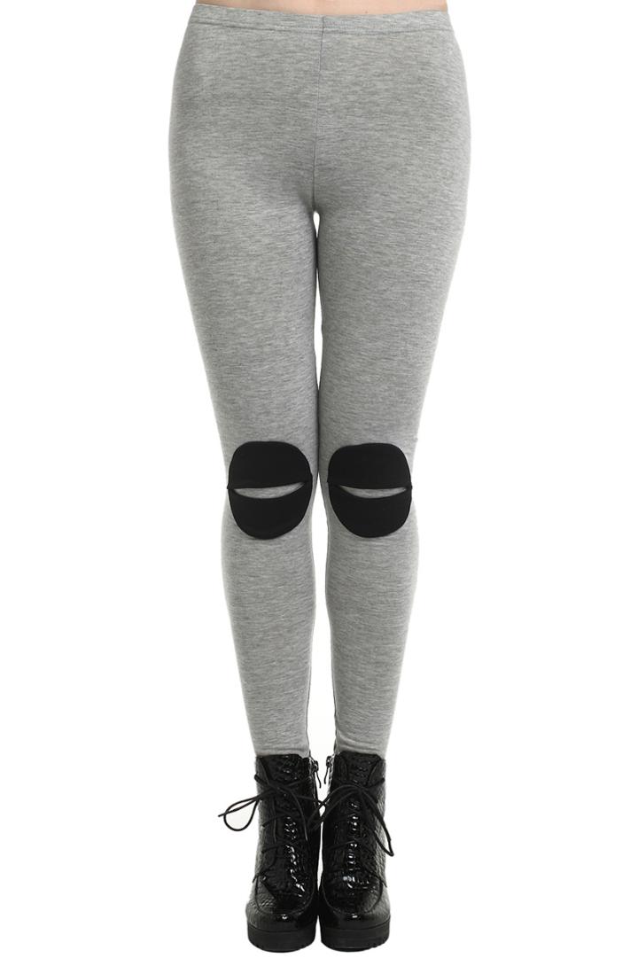 Romwe Romwe Open Mouth Gray Black Skinny Leggings